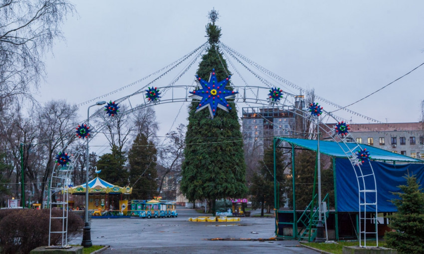 В парке Глобы завершена установка новогодней елки