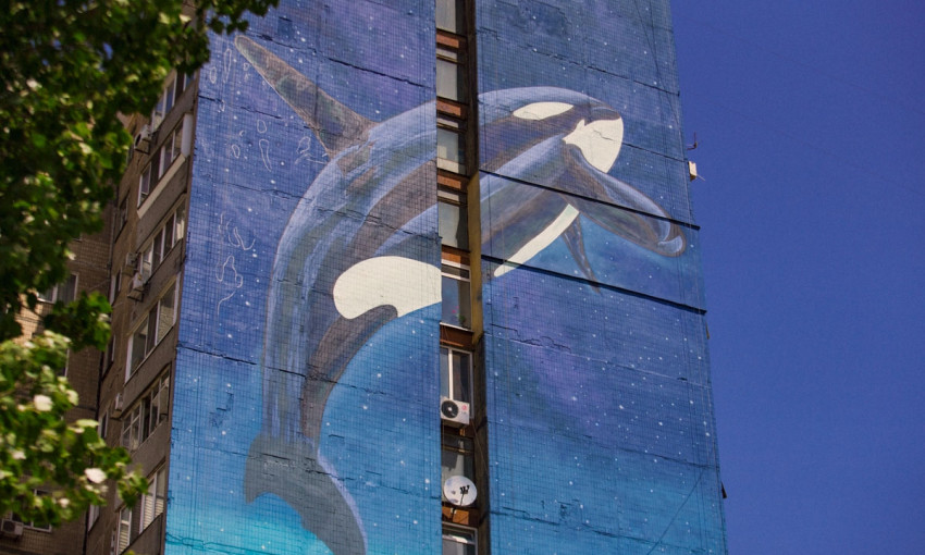 Новый мурал в Днепре: рисунок с китом-убийцей на Солнечном завершен 