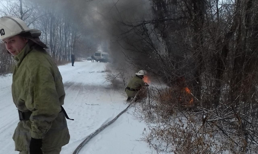 ДТП на Днепропетровщине: автомобиль загорелся от удара об дерево 